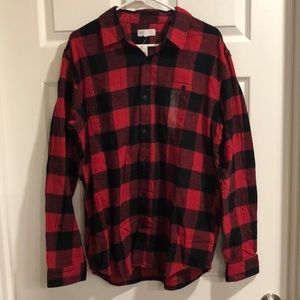 Men’s red buffalo print long sleeve button down
